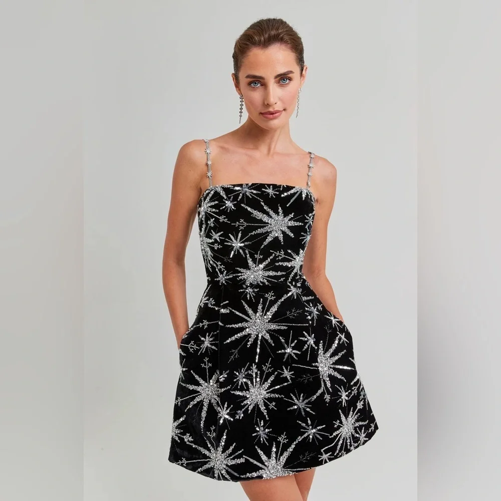 NADINE MERABI Stella Star Dress in Black XS